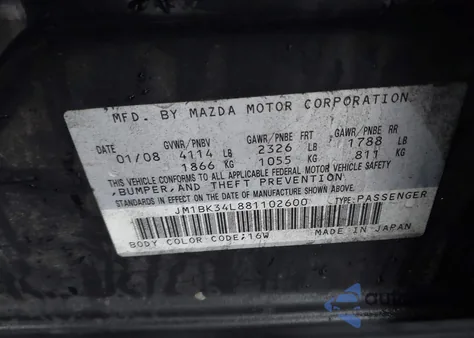 2008 Mazda Mazdaspeed3 Grand Touring z USA, uszkodzony, nr VIN JM1BK34L881102600